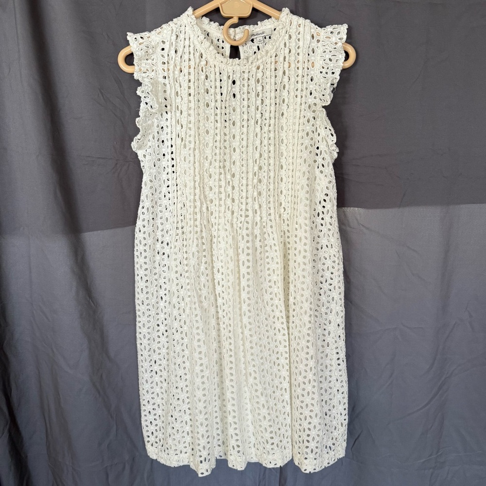 Madewell Pintuck Eyelet Ruffle Cap-Sleeve Mini Dress w/Slip Size M
